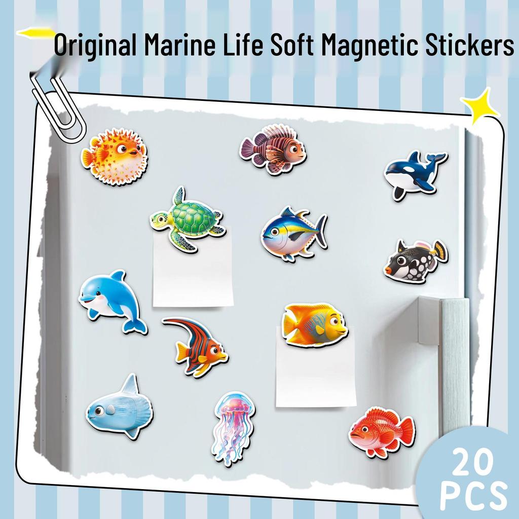 20-Piece Marine Life Magnetic Refrigerator Stickers: Waterproof Underwater Animal Magnets for Children's Early Education