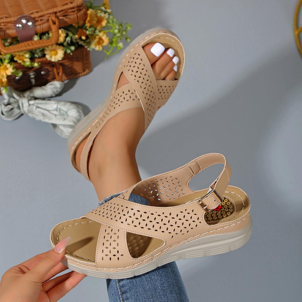 Large size spring 22 European and American sandals wedge heel breathable Velcro thick sole hollow sandals