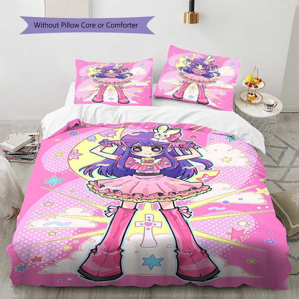 Oshi no Ko Pattern Bedding,Quilt Set Quilt Cover Pillowcase Home Birthday Gift (1 * duvet cover + 2 * pillowcase, without core)