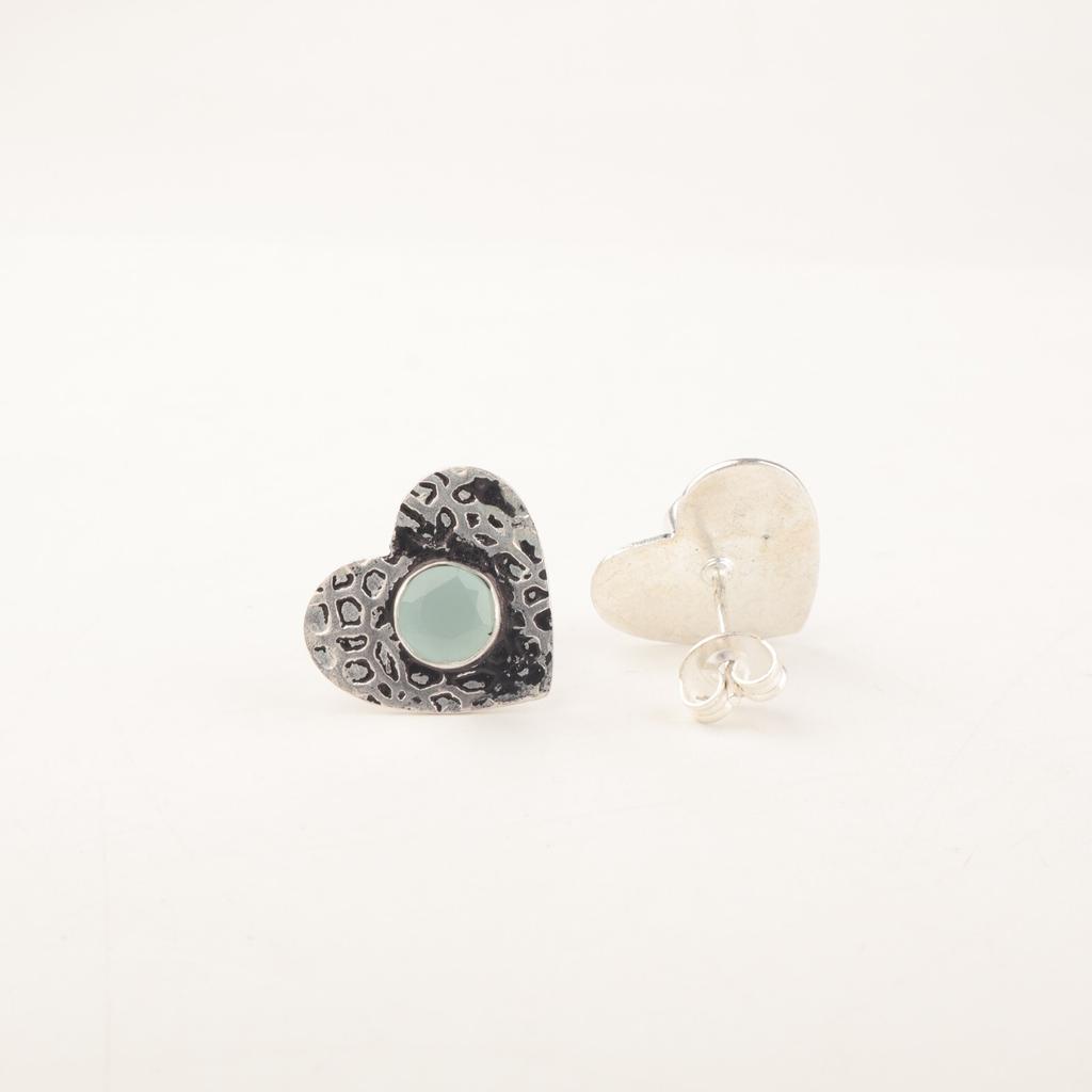 Rare Aqua Chalcedony Gemstone 925 Sterling Silver Jewelry Push Back Studs 0.6" EE-143-17