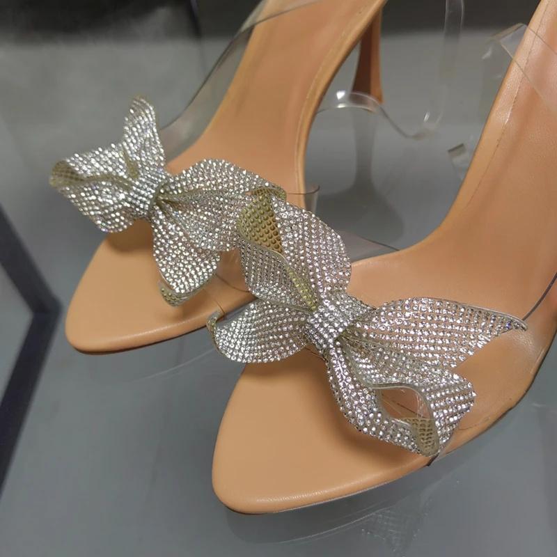 TRAF Moda Donna Fiocco Sandali Trasparenti con Tacco Alto Donna Sexy Punta a Punta Tacco Slingback Tacco Alto Sandali Estivi da Ufficio Femminili