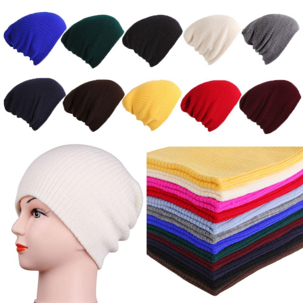 Ensfargede Søte Vinterluer 28*18cm Strikket Lue Ny Kvinne Menn Beanies