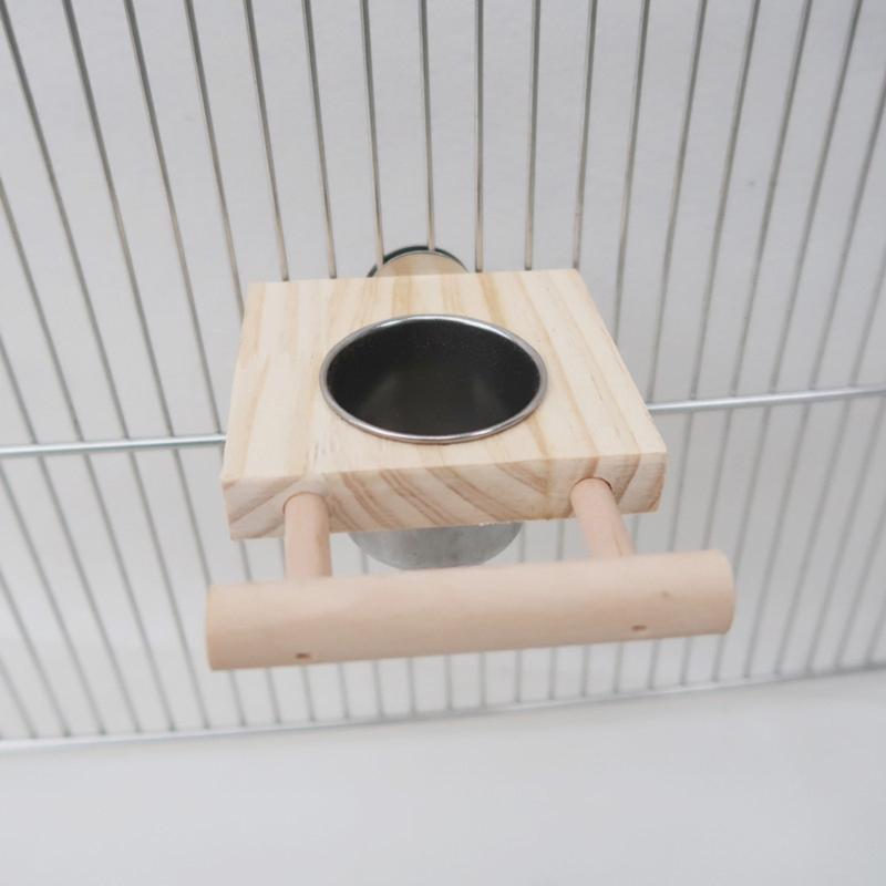 Parrot Feeder Perch for Cage Hanging Bird Feeders with Stainless Steel Food Water Bowl Feeding Cups with Perch Platform