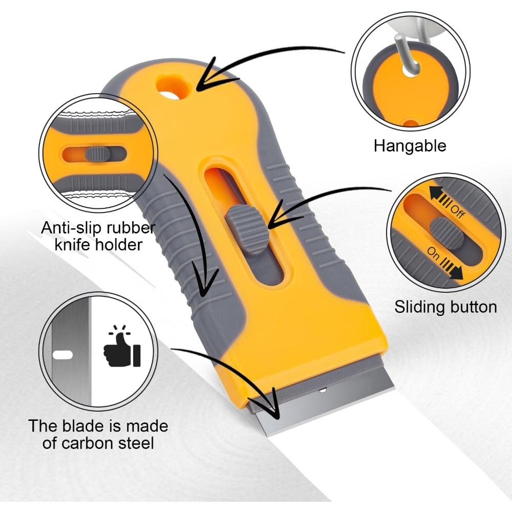 Cleaning Scraper Tool, clean Glass Stove Paint, Window, Label, Sticker, Ceramic Cooktops, Ovens, with 10 stainless steel blades, 10 plastic blades