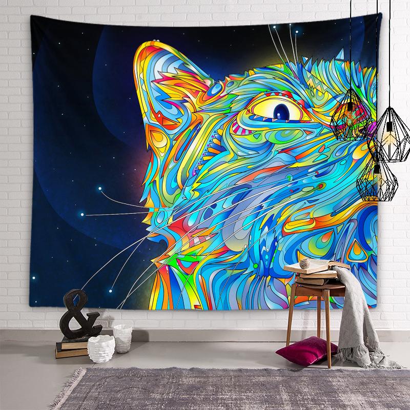 Tapiserie cu pisici colorate cu personalitate, tapiserie psihedelica geometrică, mandala, artă de perete, tapiserie hippie, boemă, decor acasă