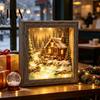 Winter Birthday Present Christmas Snowy Night Light Picture Frame, Vintage Wooden Frame 3D Mini Retro Wood Photo Landscape Lamp, Desktop Atmosphere