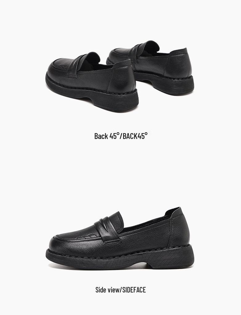 Red Dragonfly Women's Black Leather Loafers - 2025 Autumn Collection, Thick Heel for Middle-aged & Elderly.