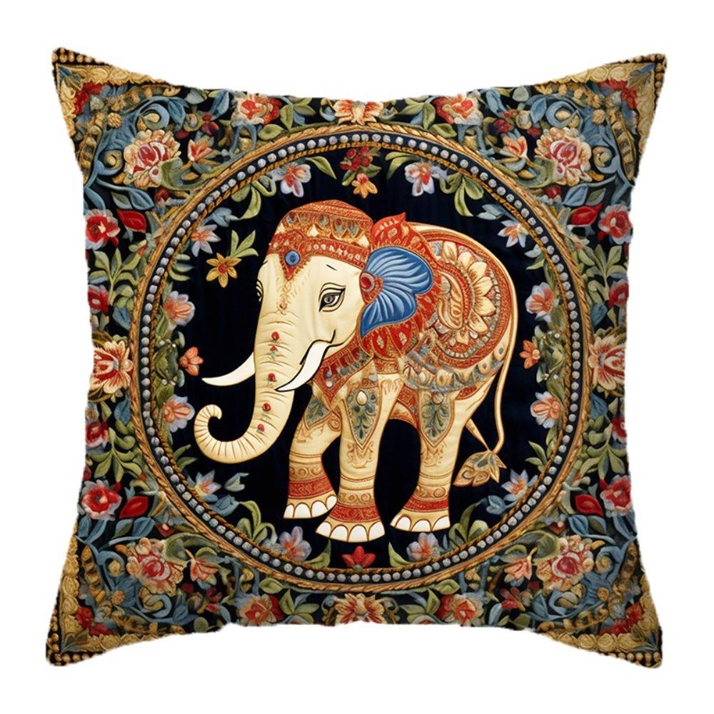 Floral Print Elephant Cushion Cover Vintage Pattern Throw Pillow Cover Sofa Decoration