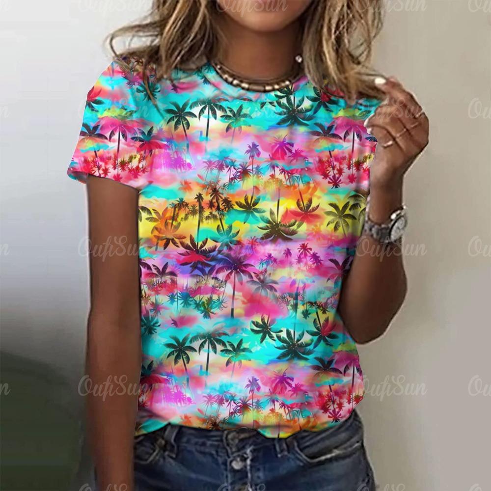 2024 women T-Shirt Short Sleeve O-neck pullover 3D colorful printed love graphic female clothing tops tees