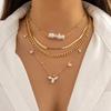 4Pcs/Set Vintage Irregular Imitation-Pearl Pendant Choker Necklace Women Wedding Bridal Goth Flat Snake Chain Neck Jewelry New