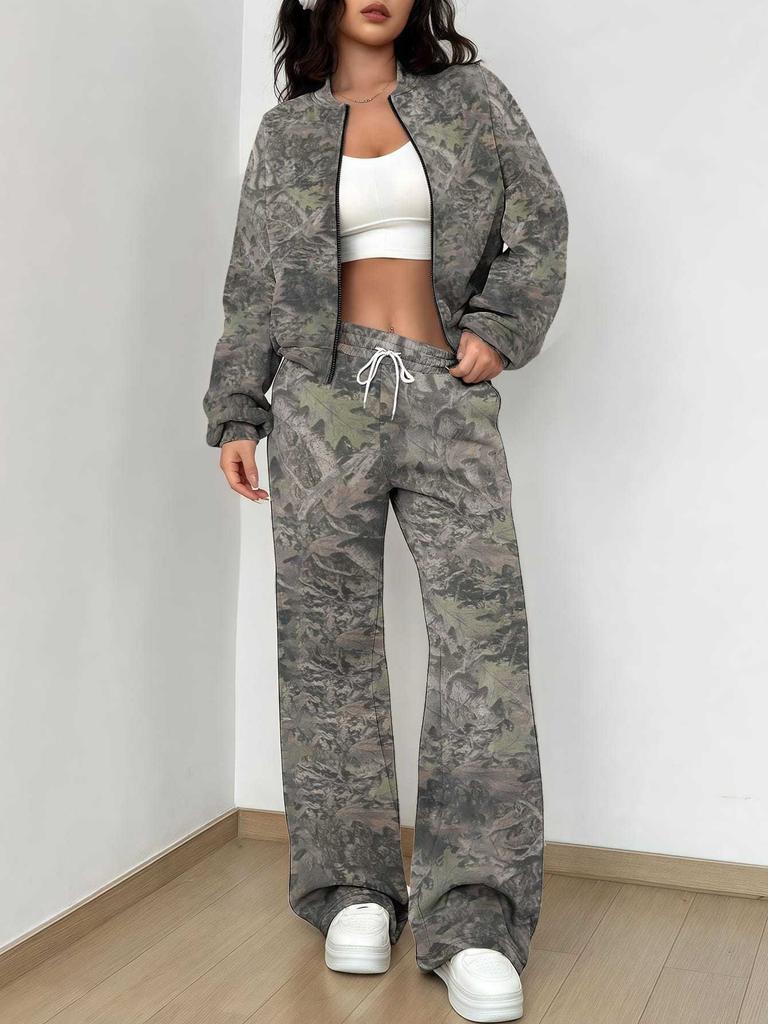 Outdoor Camouflage Autumn and Winter New European and American Women's Clothing Retro Printing Suit Women