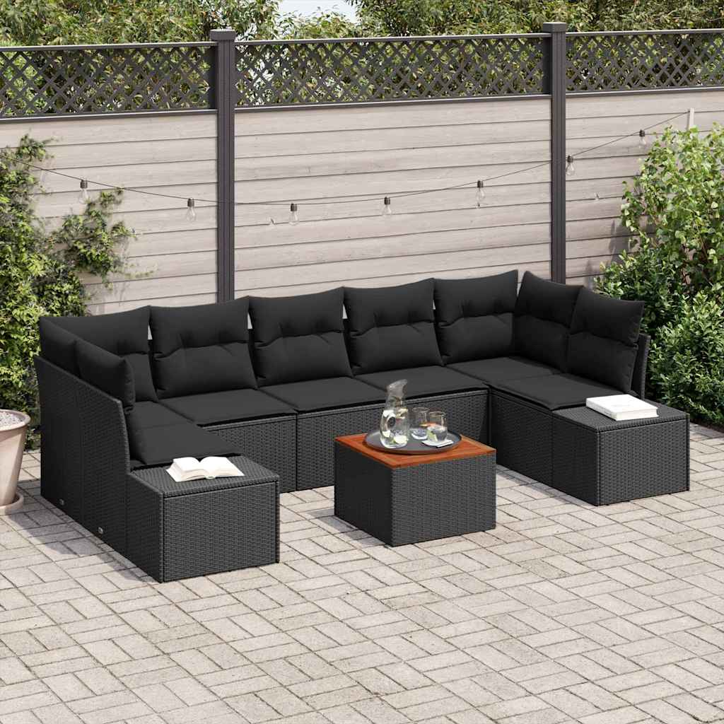 Garden Sofa Set with Storage 8 pcs Black Poly Rattan