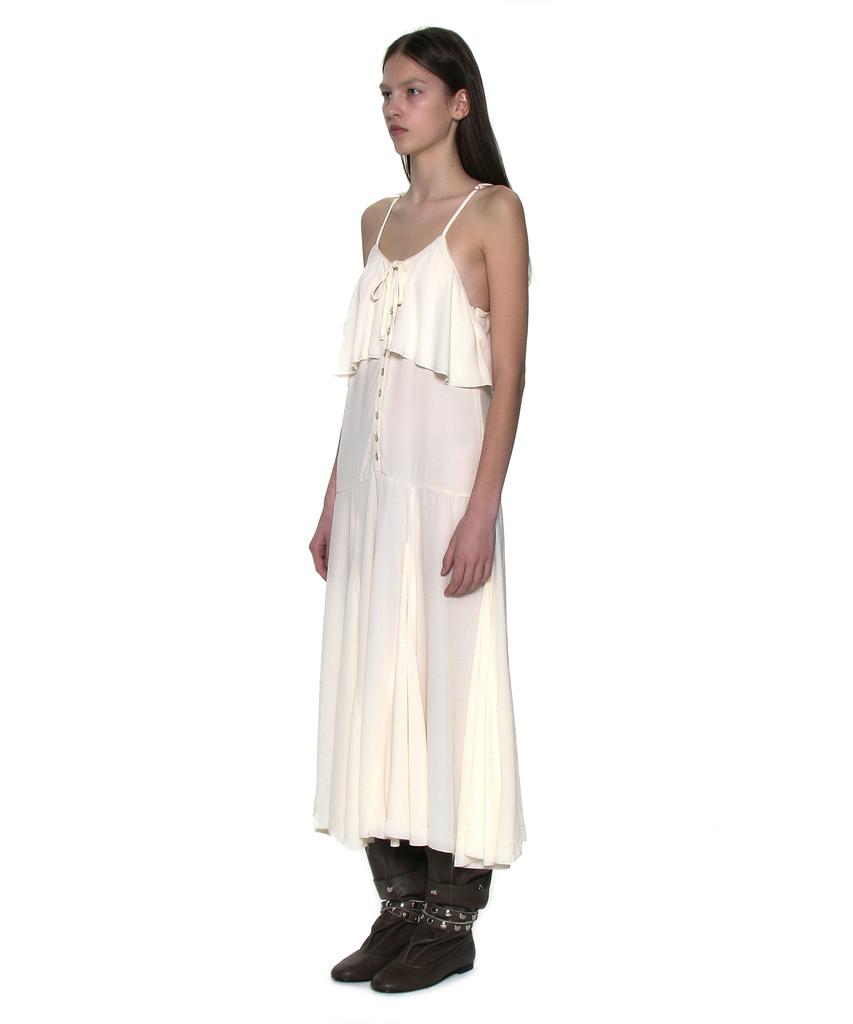 Partimento Woman Ruffle Lace Trim Flare Slip Dress_Ivory
