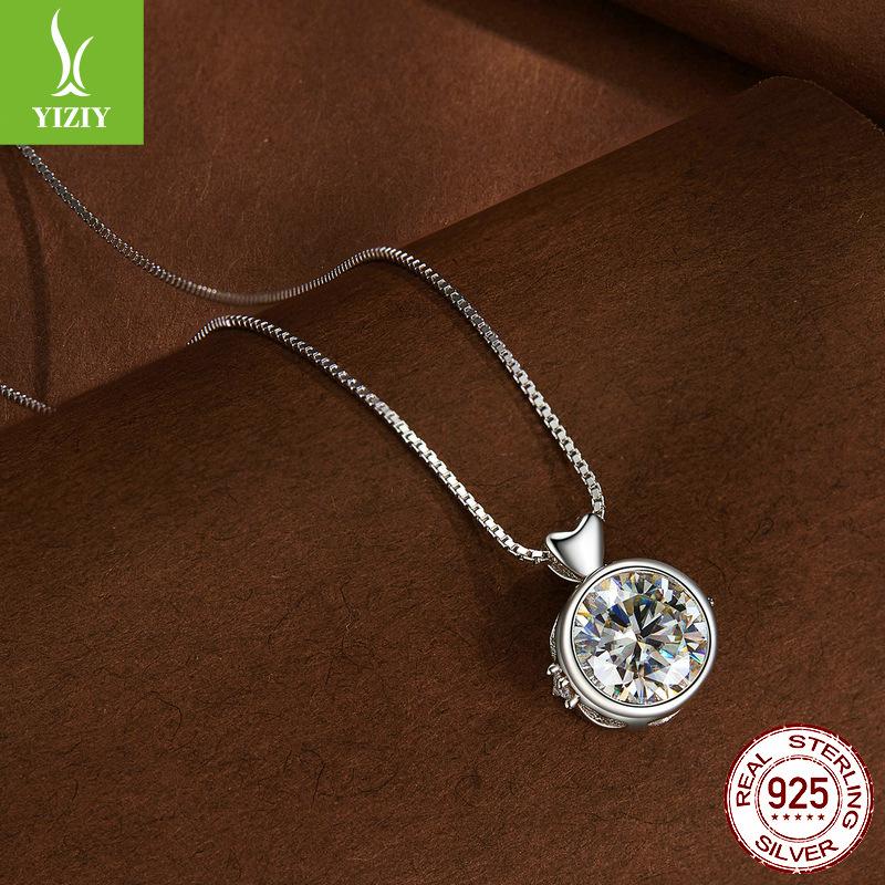 One Carat Mozzarella Diamond Necklace Female, Cute Sweet Wind 925 Silver Platinum Plated Collarbone Chain