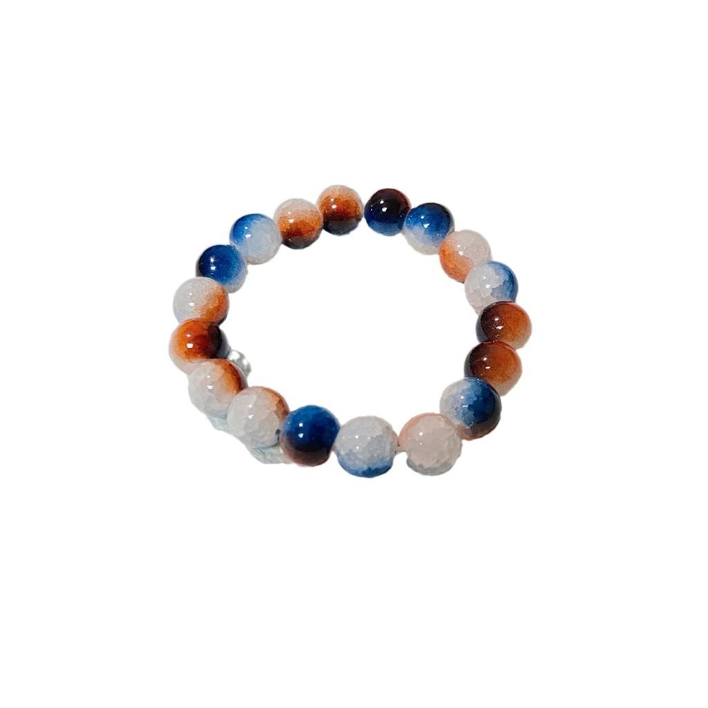 Modern Chinese Style Handmade Bracelet With Deep Sea Glass And Blue Tiger Stones Eye