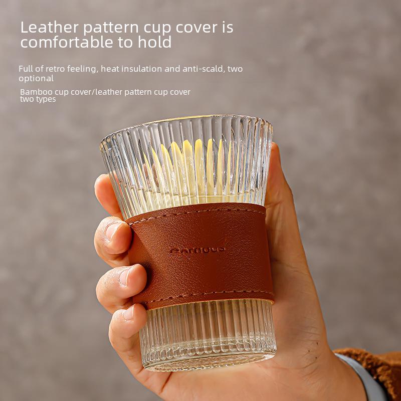 High-Value Vertical Stripe Cup with Anti-Scald Sleeve – Japanese Accordion Waistband Style