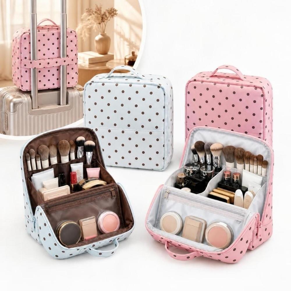 Waterproof Travel Storage Bag Multi-layer Handbag Polka Dot Stand-up Cosmetic Bag For Women