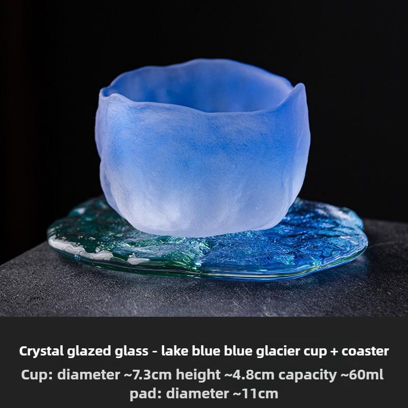Japanese-style glacier blue-green national tide wind small teacup, sake cup, glazed cup, hostess, teacup tea cup, hand frozen
