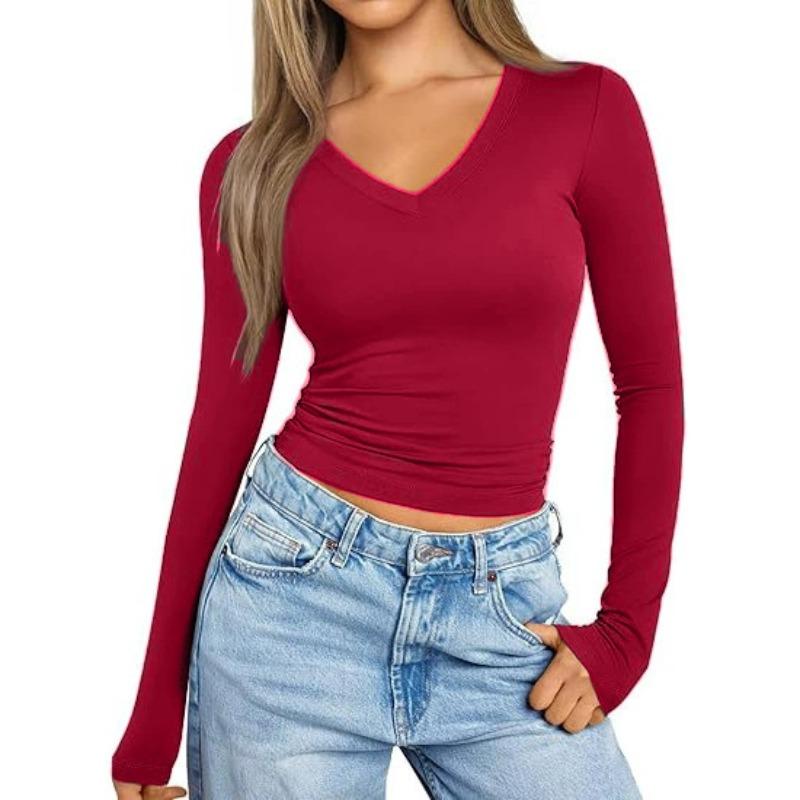 IHUASU Damen Mode Lässig Einfarbiger Druck Langarm V-Ausschnitt Blusen & Hemden Einzigartiges Design