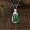 S925 Sterling Silver Inlaid Natural Chalcedony Ping An Plaque Necklace, Luxury National Style Jade Pendant Clavicle Chain for Women