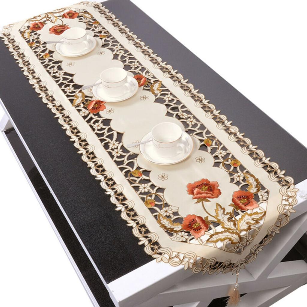 Běhoun na stůl Vyšívaný ubrus Elegantní oválný krajkový ubrus Podtácky Párty Svatba Dekorace jídelního stolu Prachový kryt