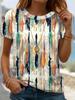 Funny New Summer Women's Round Neck Short Sleeves T-Shirt Striped Print Tee Casual Top Tees Trendy Streetwear Clothes for Women