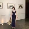Suspender Dress Women's Summer New V-neck Floral French Hanging Neck Waist Thin Long Dress Temperament Skirt