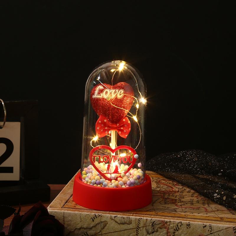 Artificial Rose Flowers Eternal Flower In Glass Cover Rose Light Wedding Birthday Gift Valentine'S Day Luminescence Ornaments