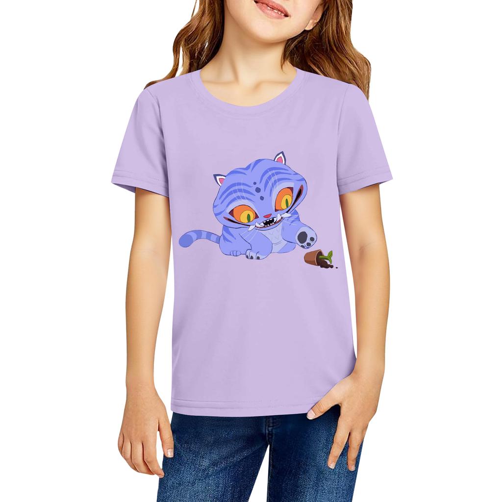Fashionable Round Neck Short Sleeve Work Clothes Printed Tops For KID Summer Tops