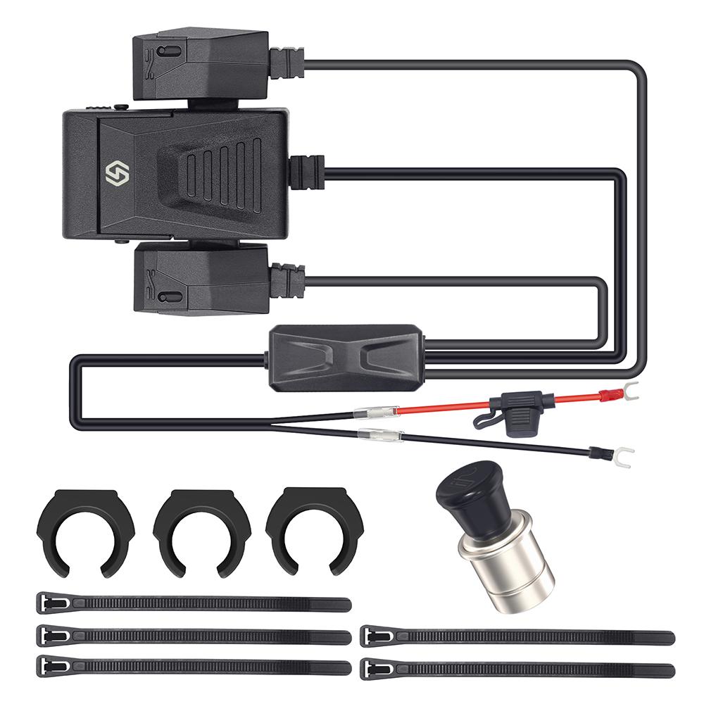 

USB Type C 3-в-1 с разъемом прикуривателя Интеллектуальное 12В 24В Многофункциональное зарядное устройство для мотоциклетного аккумулятора PD QC3.0 Розетка питания чёрный