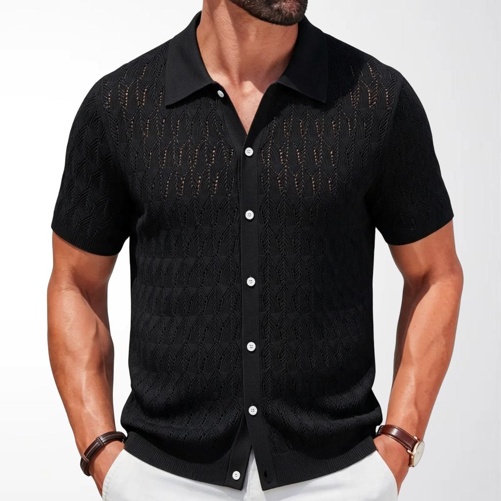 Herren Casual Kurzarmhemden Atmungsaktive Button-Down Poloshirt Tops Strandurlaub Leichte Hemden mit Kragen Sommer Strick Golfhemden für Herren