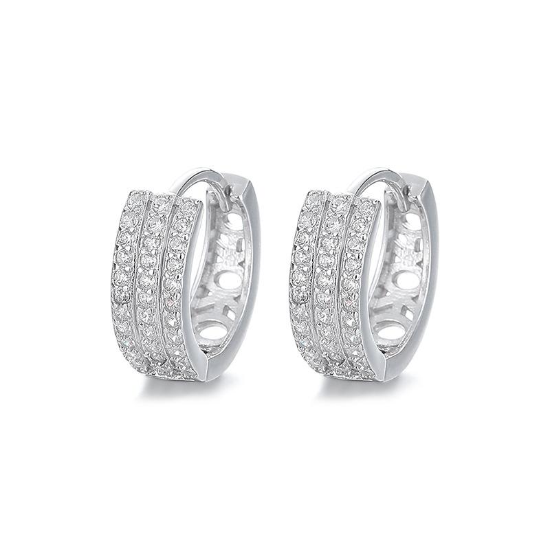 Earrings Women'S Micro-Inlaid Three-Row Diamond Ear Buckles Wide Version Earrings Light Luxury High-End Moisture Temperament Hot Sale