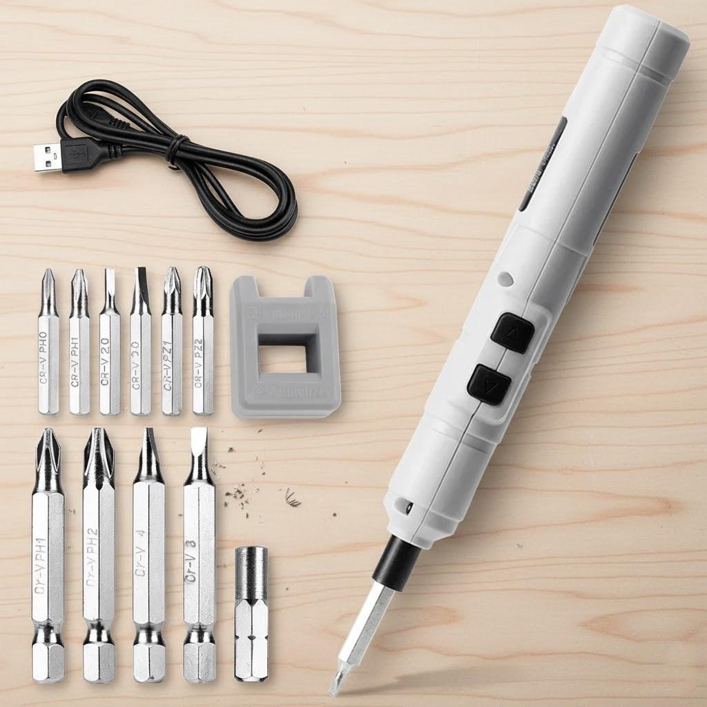 

USB Cordless Mini Electric Screwdriver Reversible Drill with Bits Kit Lightweight Durable Flexible Shaft Set