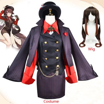 Cosplay Kostüm Hu Tao Top Rock Weste Uniform Anzug Hitzebeständige Synthese Perücke Karneval Party Kostüme Perücken Hut