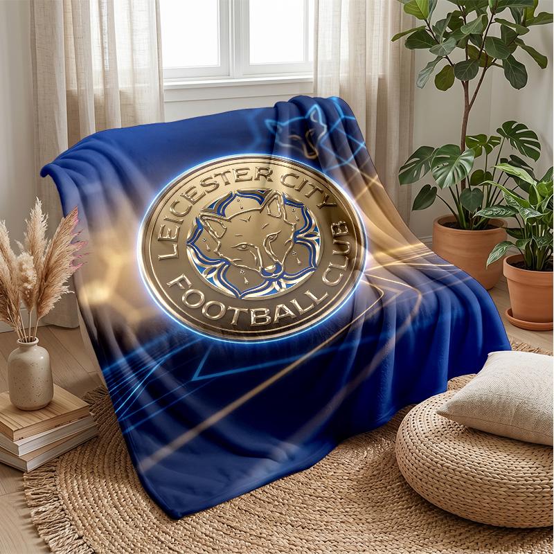 Leicester City Football Print Flannel Blanket, Soft Warm Lightweight Throw Blanket for Sofa Bed Camping