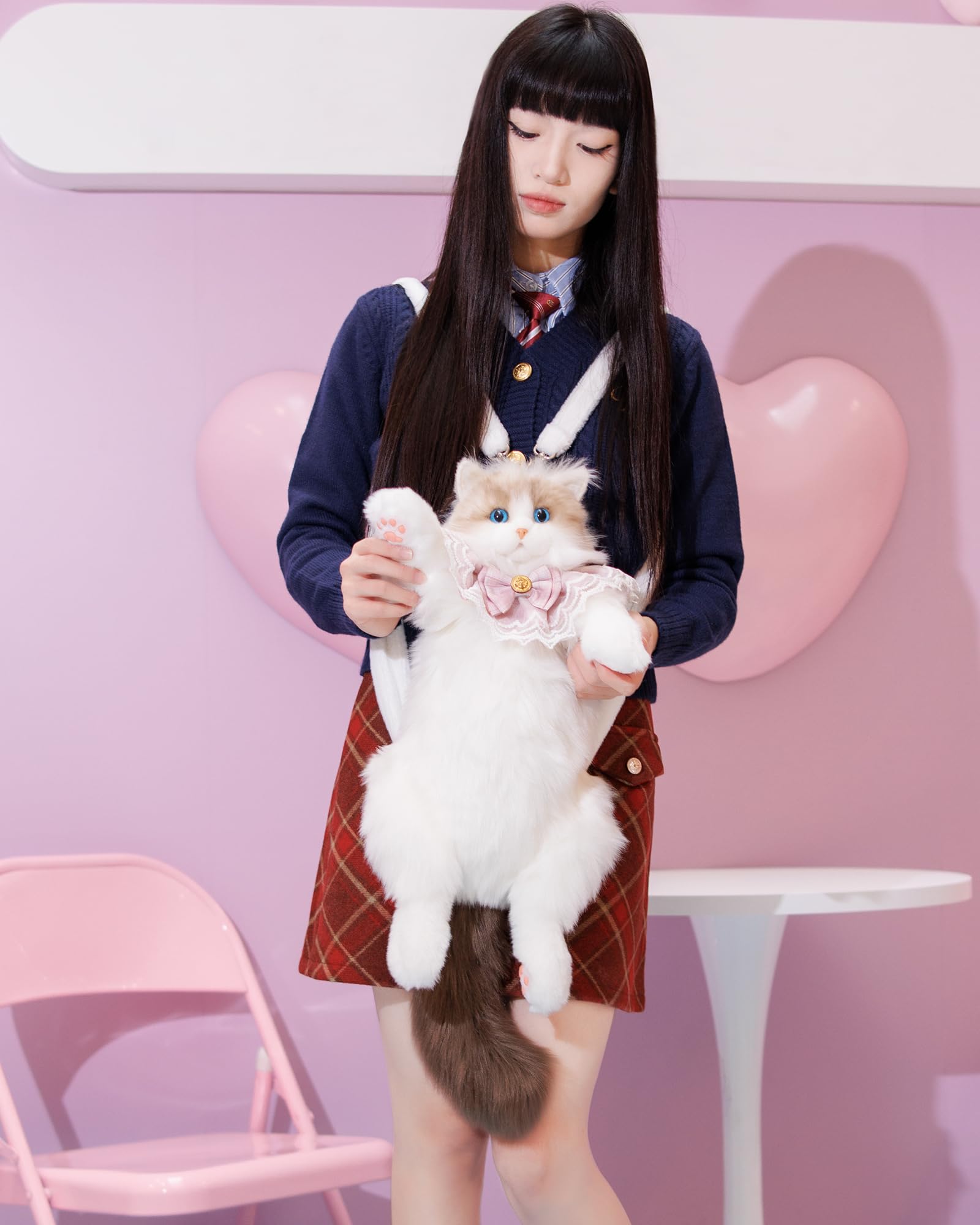 

Chongker Handmade Realistic Cat Backpack with Plush Cat, a Gift for Pet Lovers and Women (Backpack)