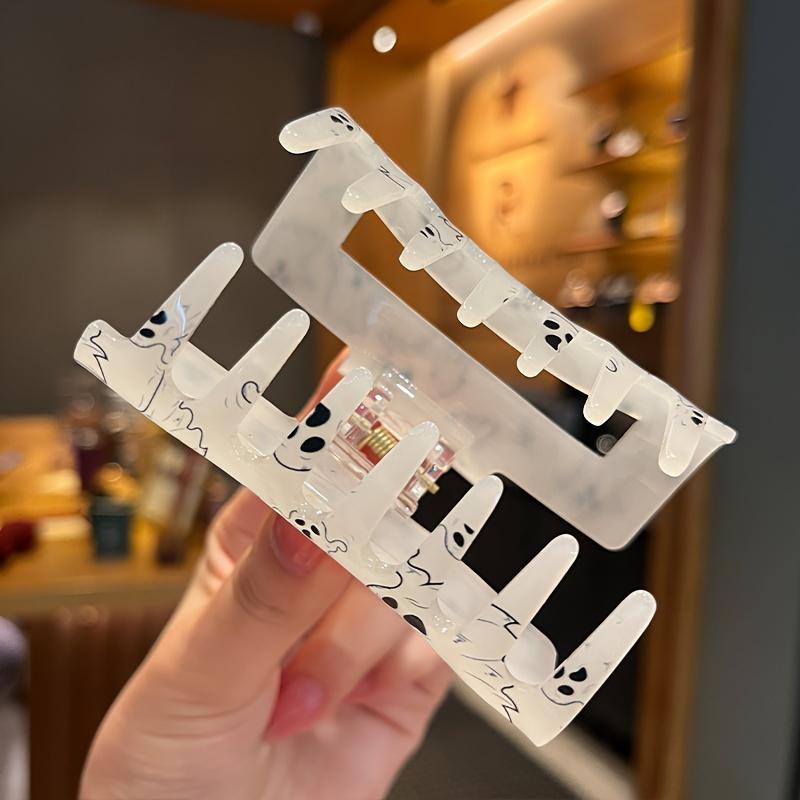 1pc Acrylic Ghost Hair Claw Clip for Women - Large Halloween Hair Accessory with Cute Minimalist Cartoon Ghosts Print