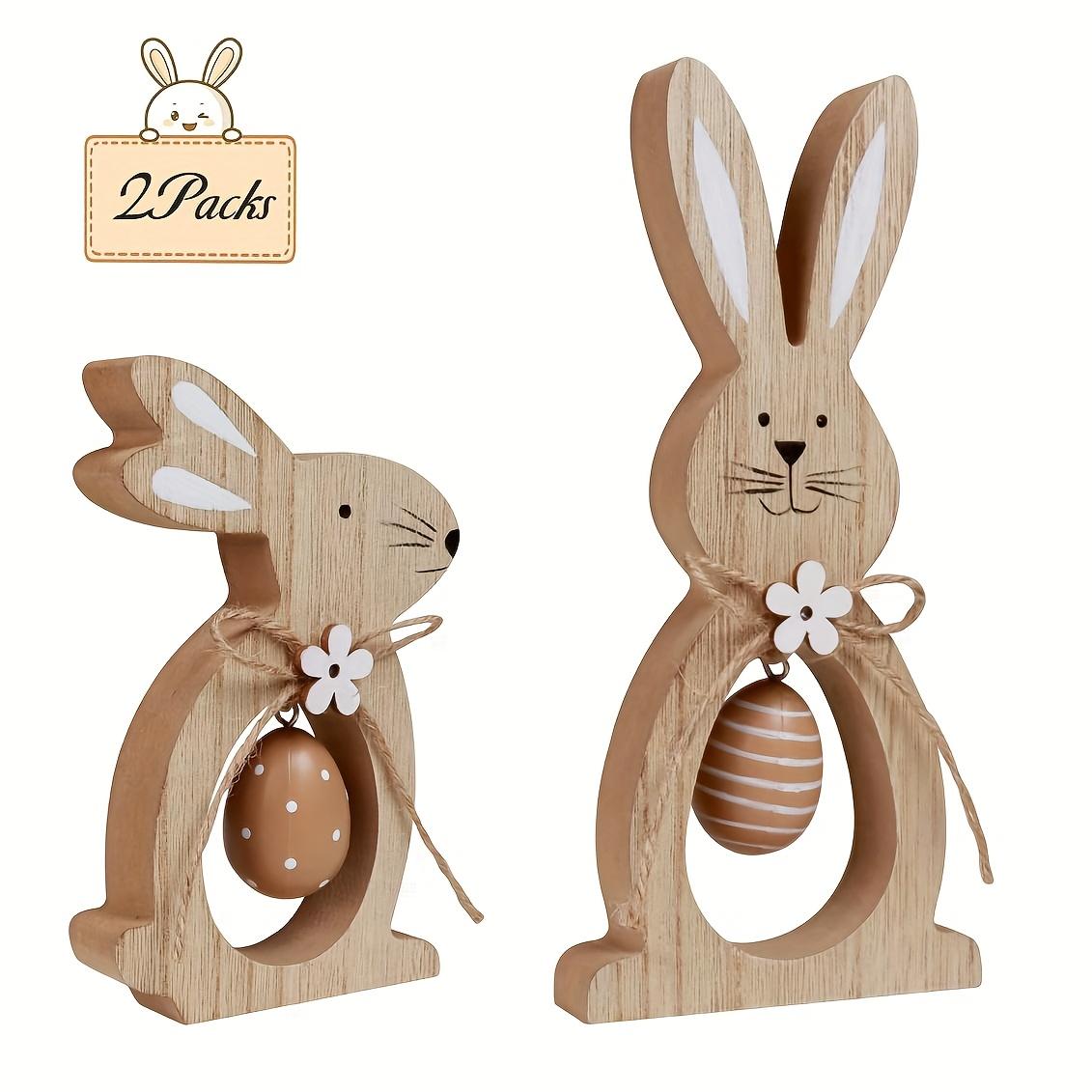 

2 шт. Деревенские деревянные пасхальные украшения в виде кроликов с яйцами - Фермерский стиль и настольный декор, Идеально подходят для весенних домашних праздников и пасхальных подарков 2pcs