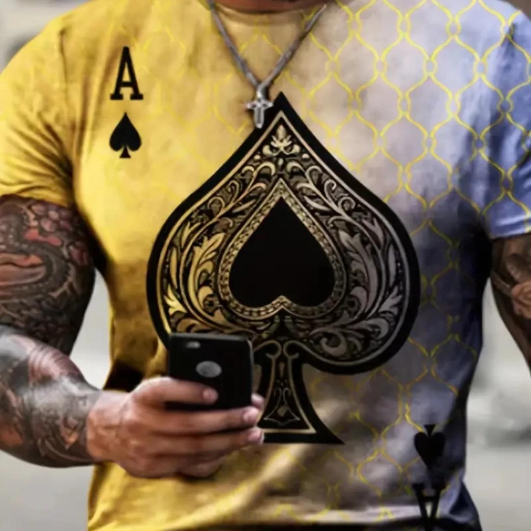

Retro Spade A Pattern Men s T-shirt - Casual Fashion Summer Men s Short Sleeved T-shirt Plus Size Men s Clothing
