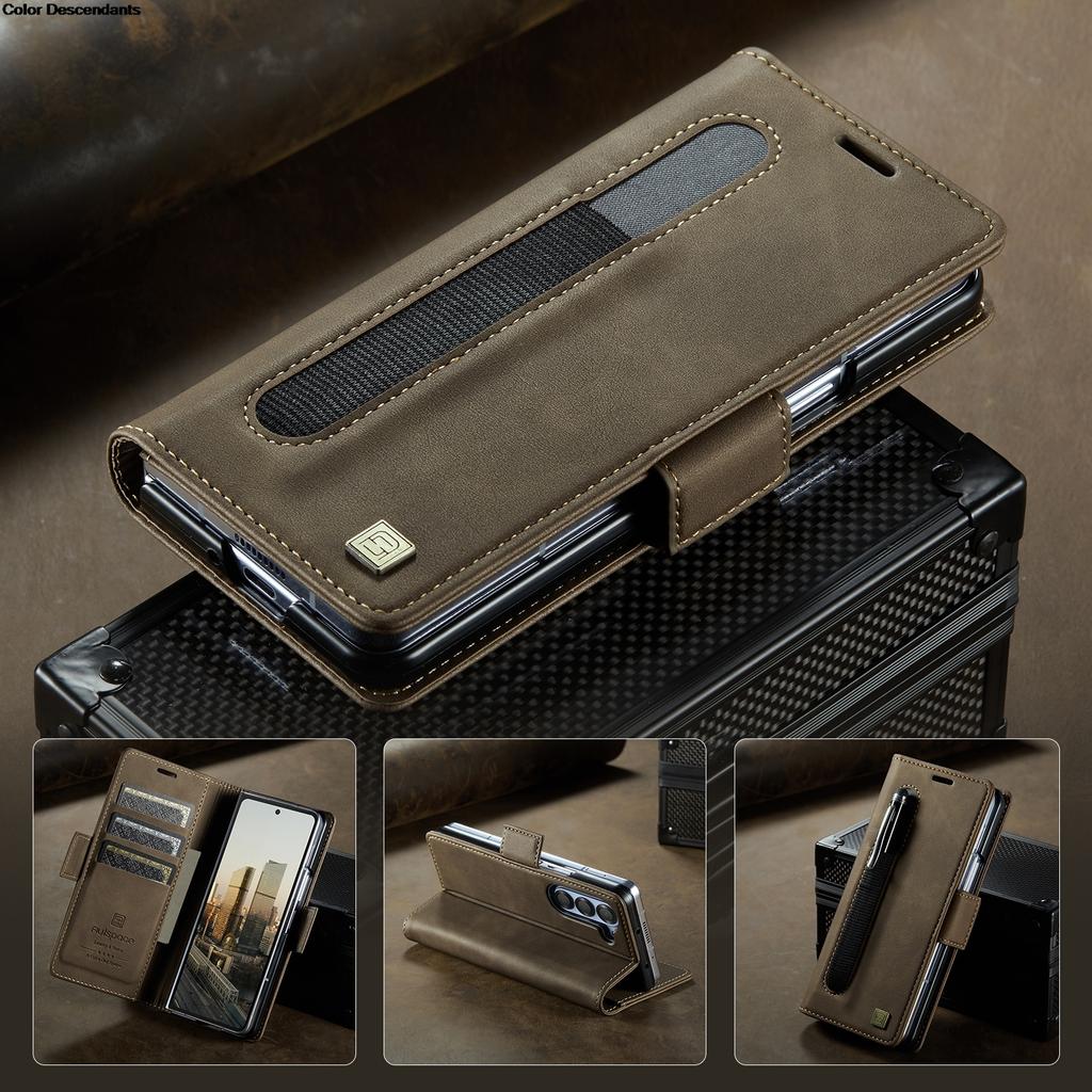 High-end Business Sle Leather Wallet Phone Case for Samsung Galaxy Z Fold 7 6 5 RFID Blocking Organ Card Slot Holder Bag Shockproof protect Cover
