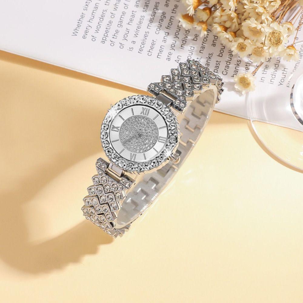 6Pcs/set Luxury Crystal Quartz Watch Exquisite Necklace Bracelet Earrings Set Ladies