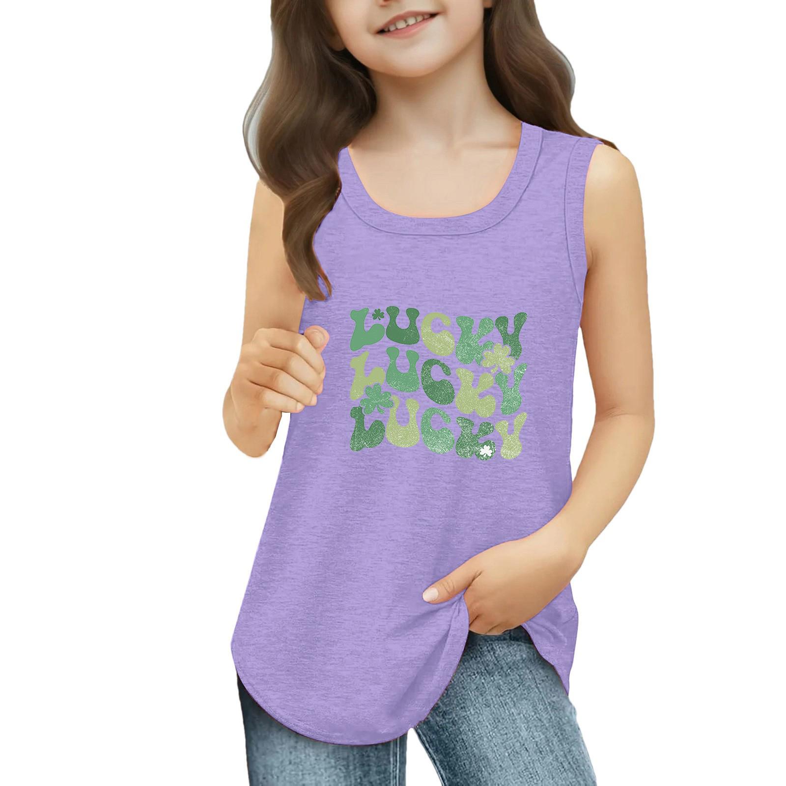 

Girls Kids Summer Crewneck Sleeveless Shirts Tank Tops St. Patrick s Day 110 фіолетовий
