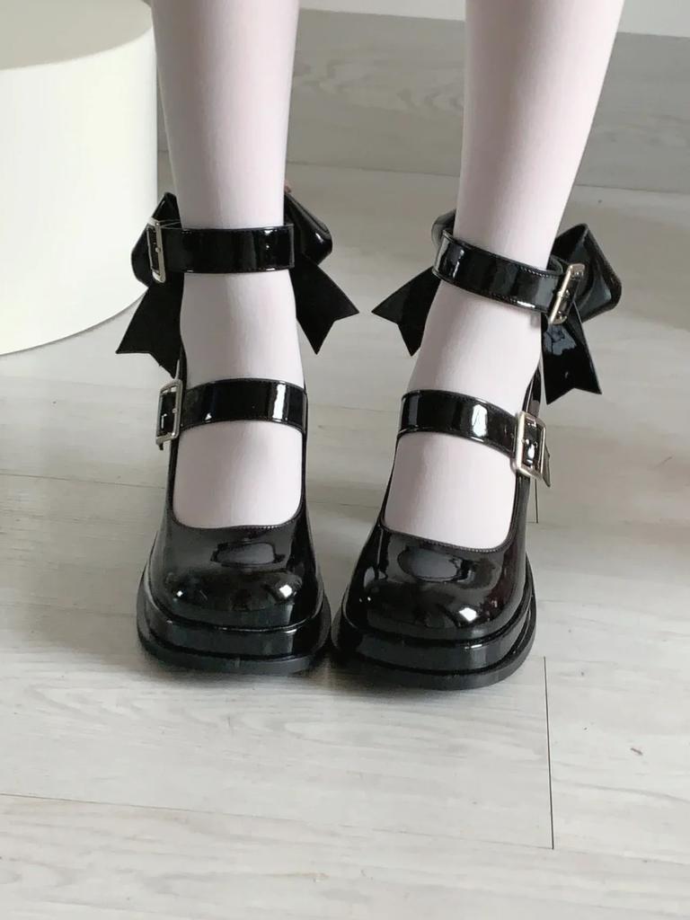 New Bow Mary Jane High Heels Cute and Comfy Women's Pumps with Bow Tie for Casual  Italian Shoes and Bags Matching Set