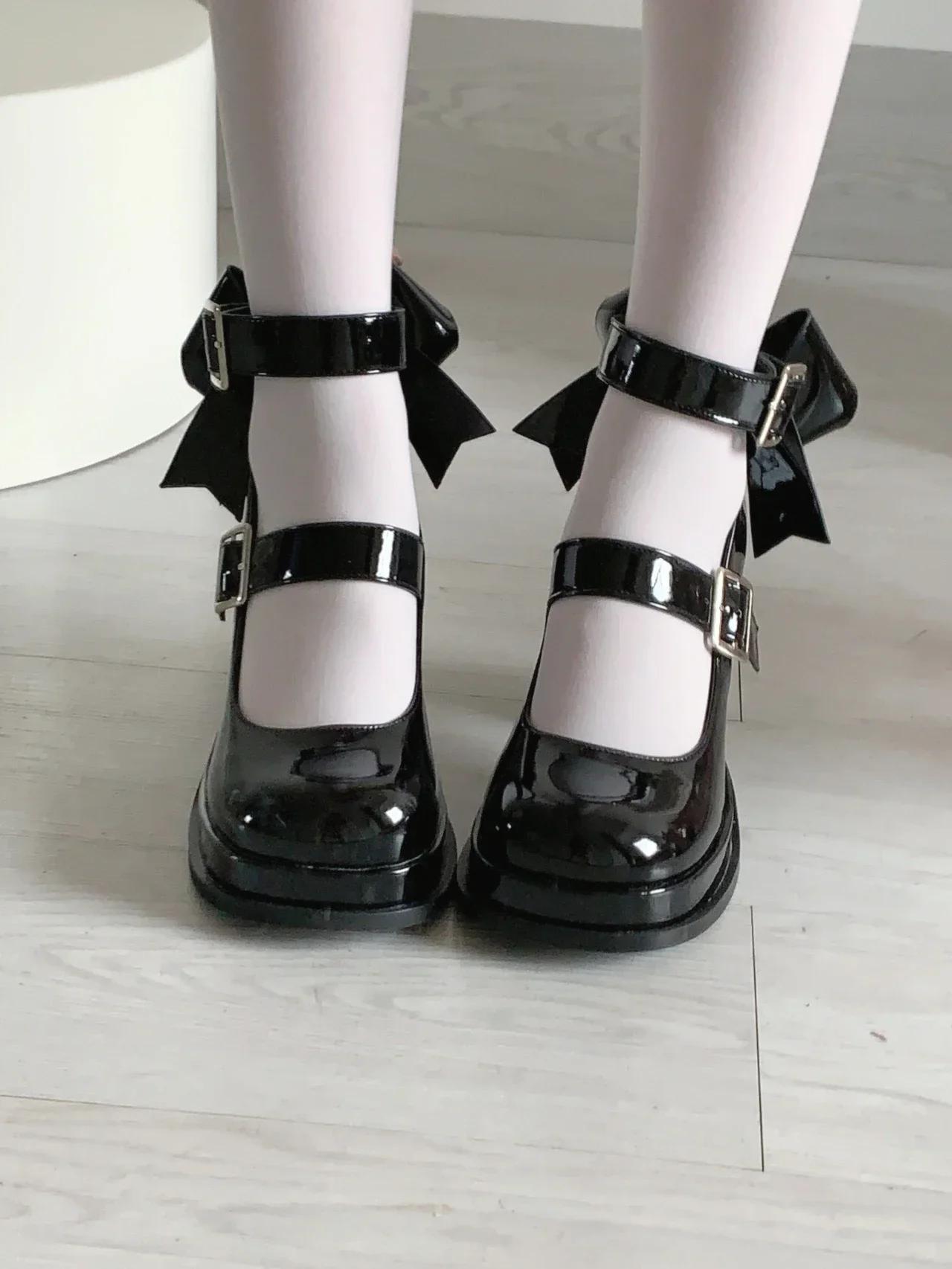 

Модные новые туфли-лодочки Мэри Джейн на высоком каблуке, милые и удобные женские туфли с бантом для повседневной носки, итальянская обувь и сумки, подходящий набор 35 чёрный