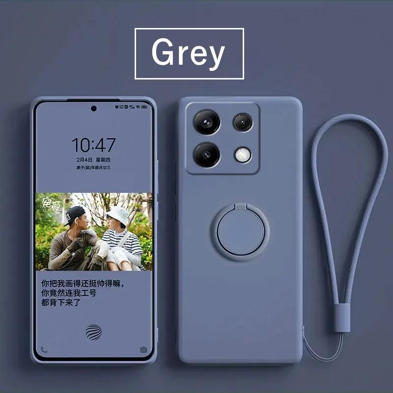 Liquid Silicone Phone Case For Xiaomi Redmi Note 15 14 Pro Plus + 13 Pro 12  5G 4G Metal Ring Holder Cover With Strap Etui Coque