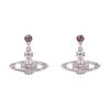 Vivienne Westwood Mini Bas Relief Saturn Shaped Pendant Crystal Earrings Unisex Earrings Silver Purple Pink 62020025-02P551