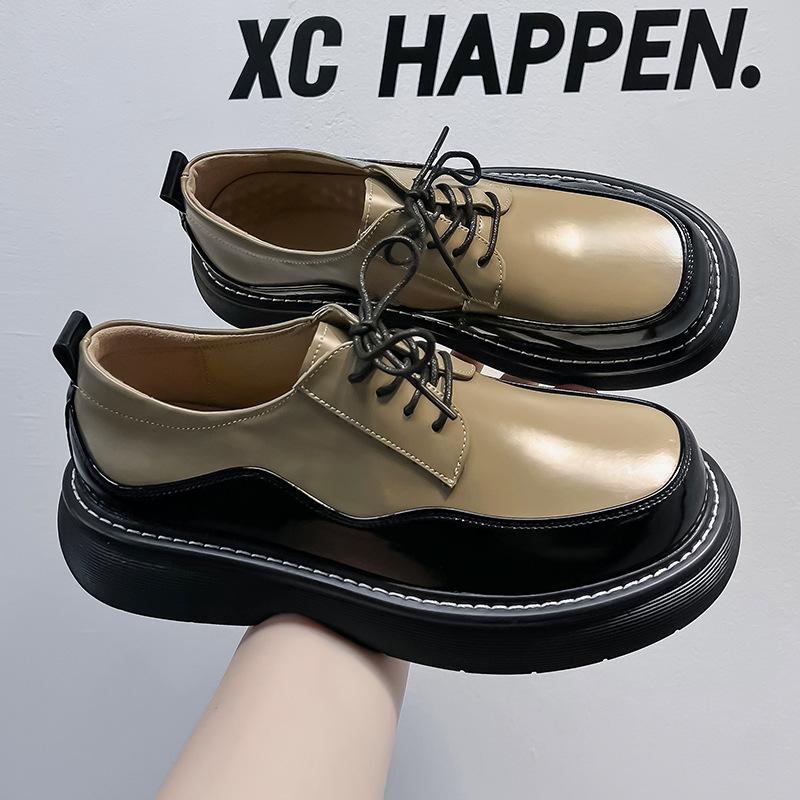 Design sense ins trendy color matching casual leather shoes men's platform big head leather shoes niche big head leather shoes 96593-A