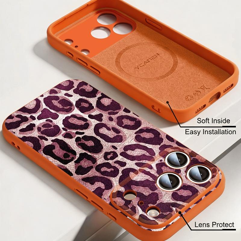 Leopard Print Case For iPhone 17 Pro Max Magnetic For Magsafe Liquid Silicone Cover For iPhone 16 15 14 13 Pro Max