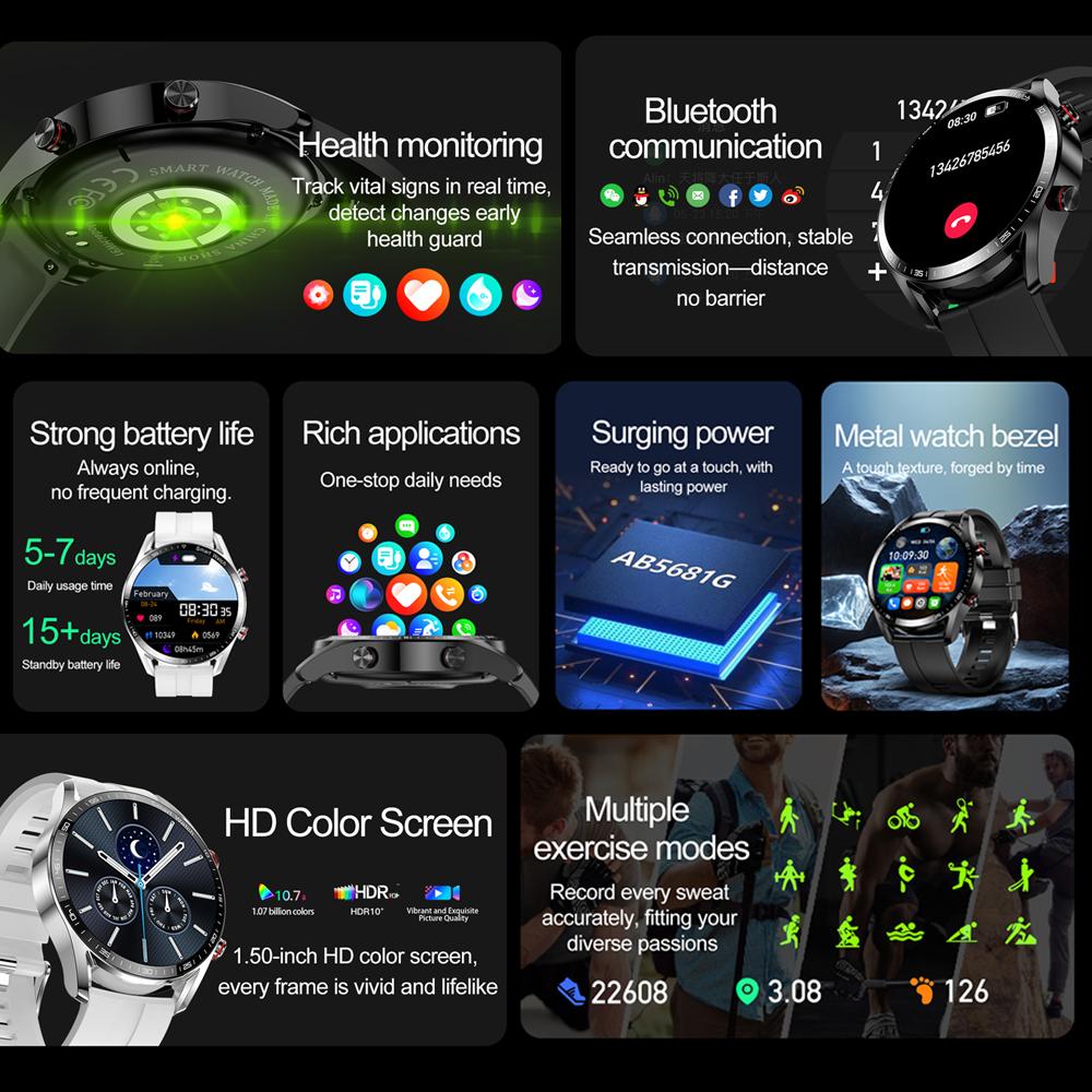 New Bluetooth Call Smart Watch Men Heart Rate Health Monitoring Voice Assistant Waterproof Fitness Tracker Sports Smartwatch