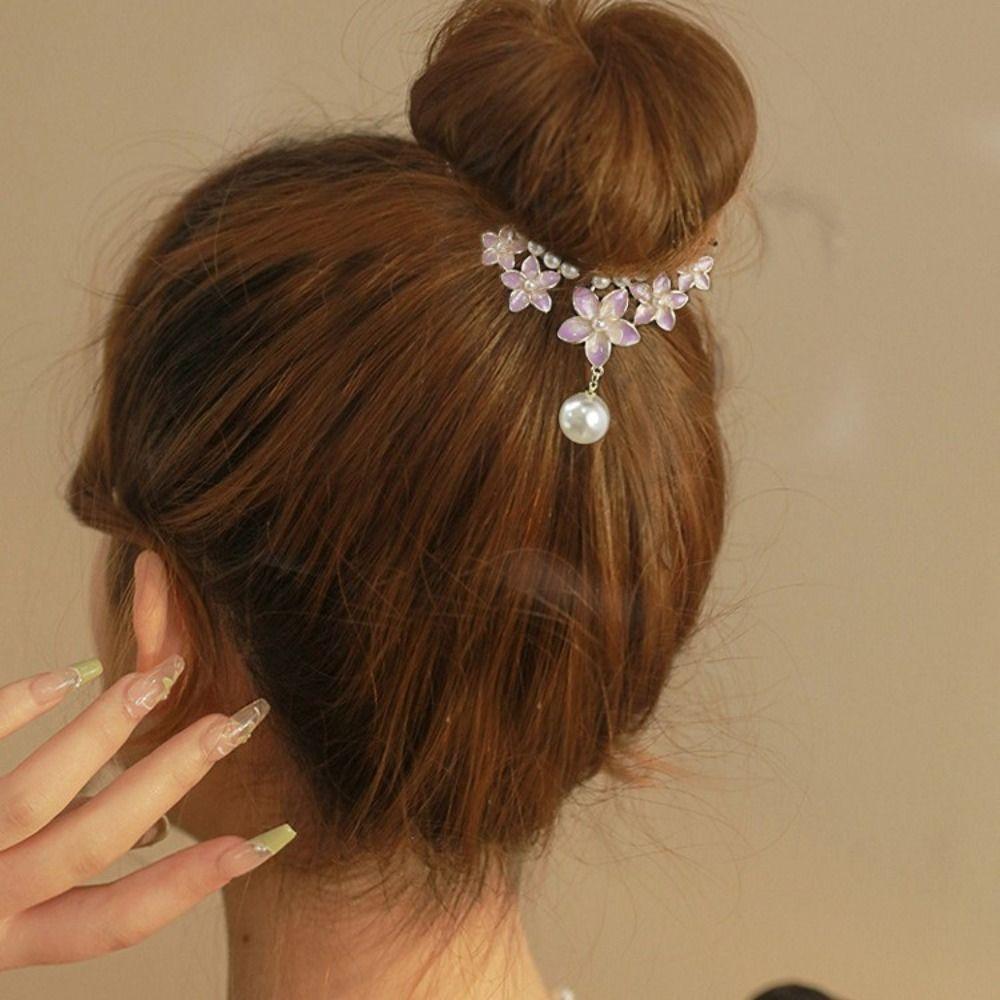 Flower Women Hair Claw Hair Bun Fixed Clip Korean Style Ponytail Buckle Butterfly Pearl Hair Clip